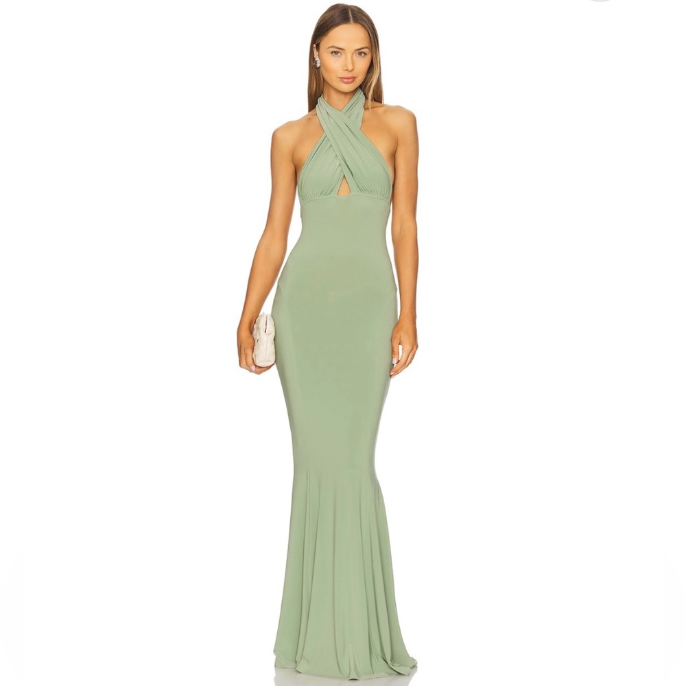 Norma Kamali Cross Halter Fishtail Gown